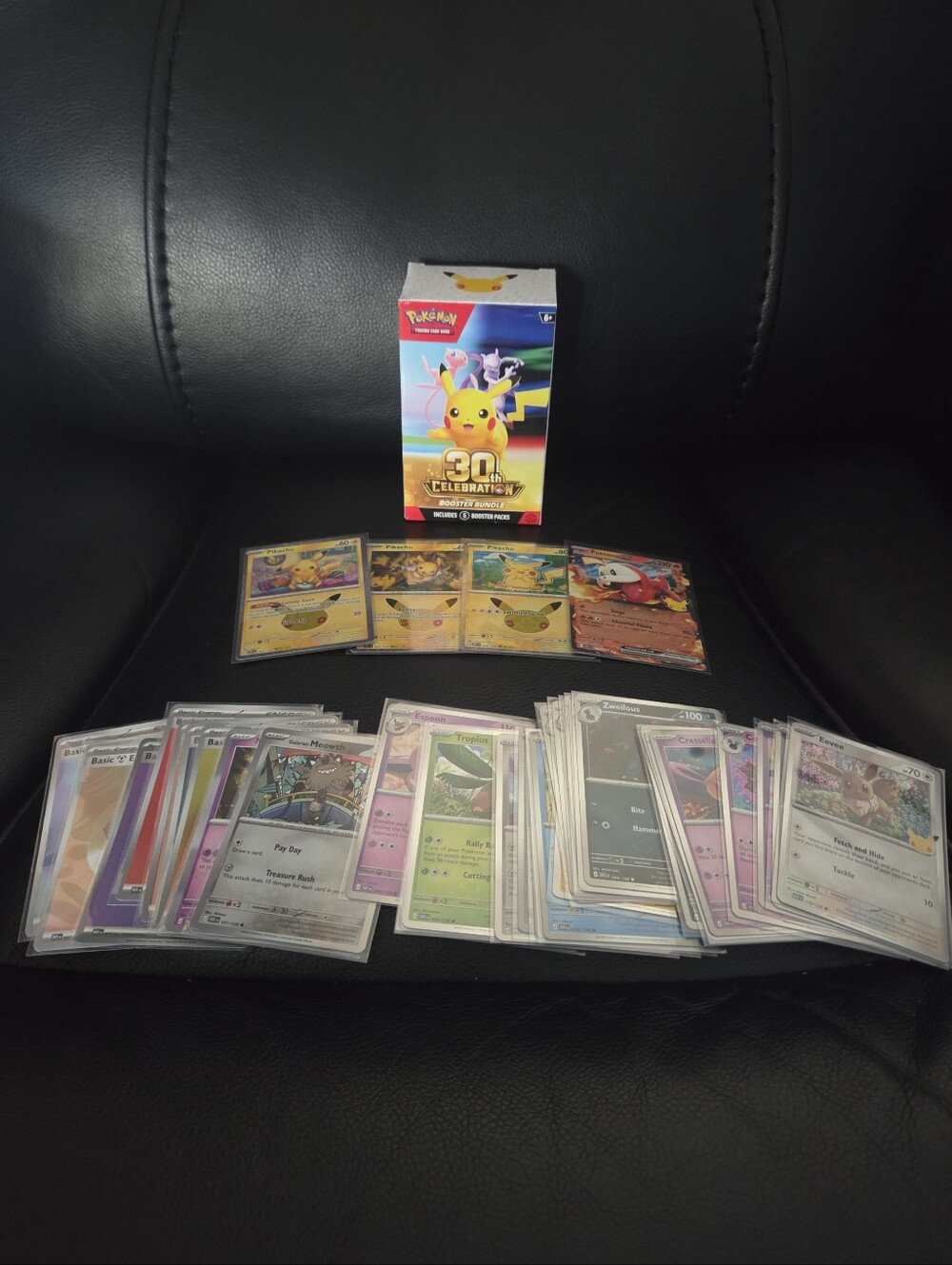 Pokemon 30th Celebration Trading Card Box w/Pikachu Cards + 1 EX + 33 Holo Cards